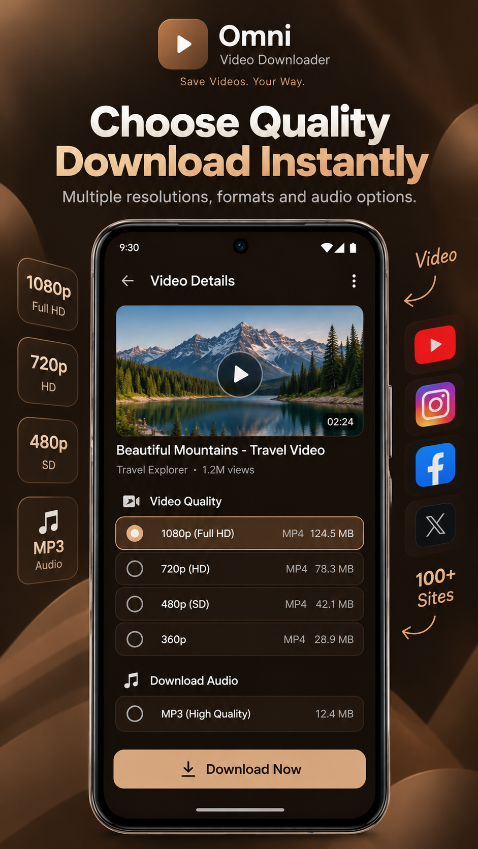 Omni Video Downloader: quality options